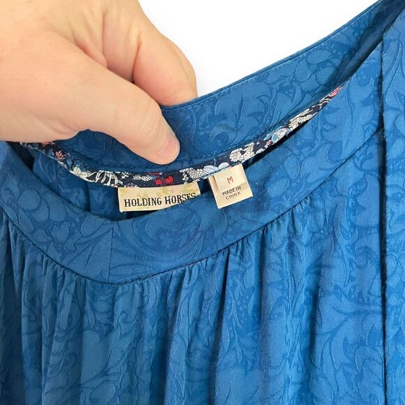 Anthropologie Holding Horses Leyton Open-Shoulder Swing Dress Size Medium Blue - Picture 6 of 11